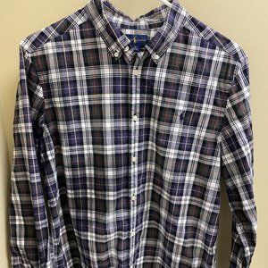 Ralph Lauren Boys Long Sleeve Navy, Green and White Plaid Shirt size XL 18-20